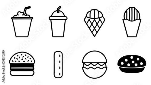 Fast Food and Drink Icon Collection – Vector Set, Delicious Fast Food & Drink item design