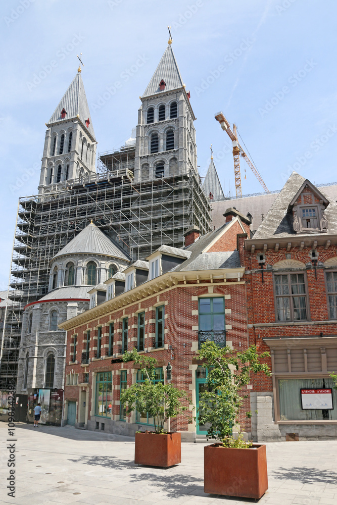 Obraz premium Cathedral and street in Tournai, Belgium