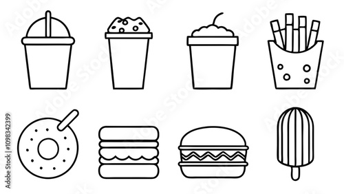 Fast Food and Drink Icon Collection – Vector Set, Delicious Fast Food & Drink item design