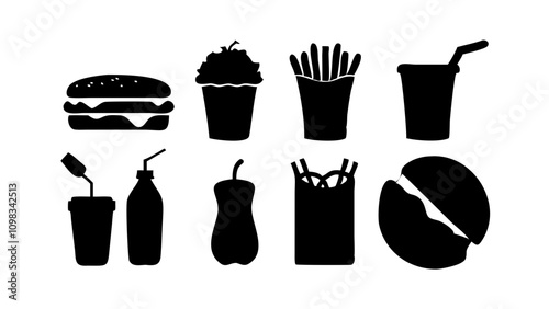 Fast Food and Drink Icon Collection – Vector Set, Delicious Fast Food & Drink item design