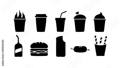 Fast Food and Drink Icon Collection – Vector Set, Delicious Fast Food & Drink item design