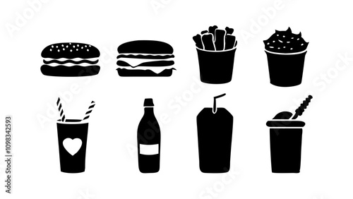 Fast Food and Drink Icon Collection – Vector Set, Delicious Fast Food & Drink item design