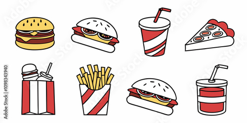 Fast Food and Drink Icon Collection – Vector Set, Delicious Fast Food & Drink  item design photo