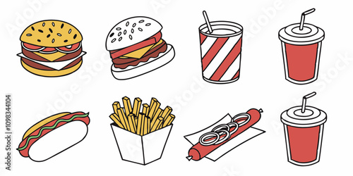 Fast Food and Drink Icon Collection – Vector Set, Delicious Fast Food & Drink  item design photo