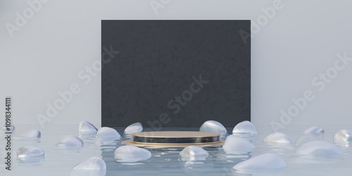 Floating podium decorated with stones, 3D illustration photo