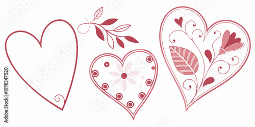 valentine day card with hearts and birds, Charming Heart Icons & Love Elements for Valentine's Day