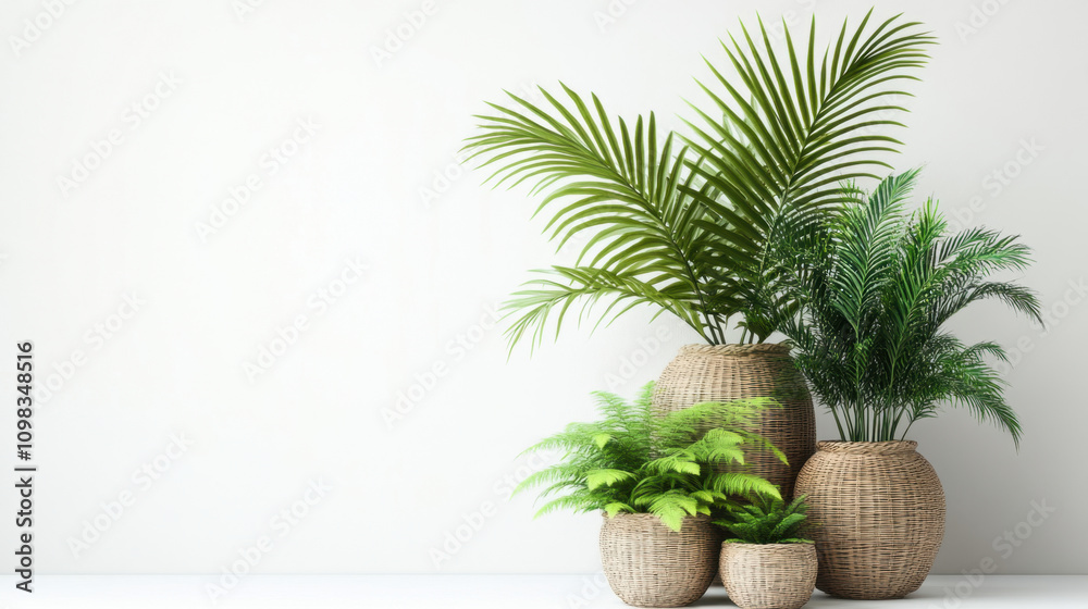 Fototapeta premium Potted plants in modern style for interior design or wallpaper.