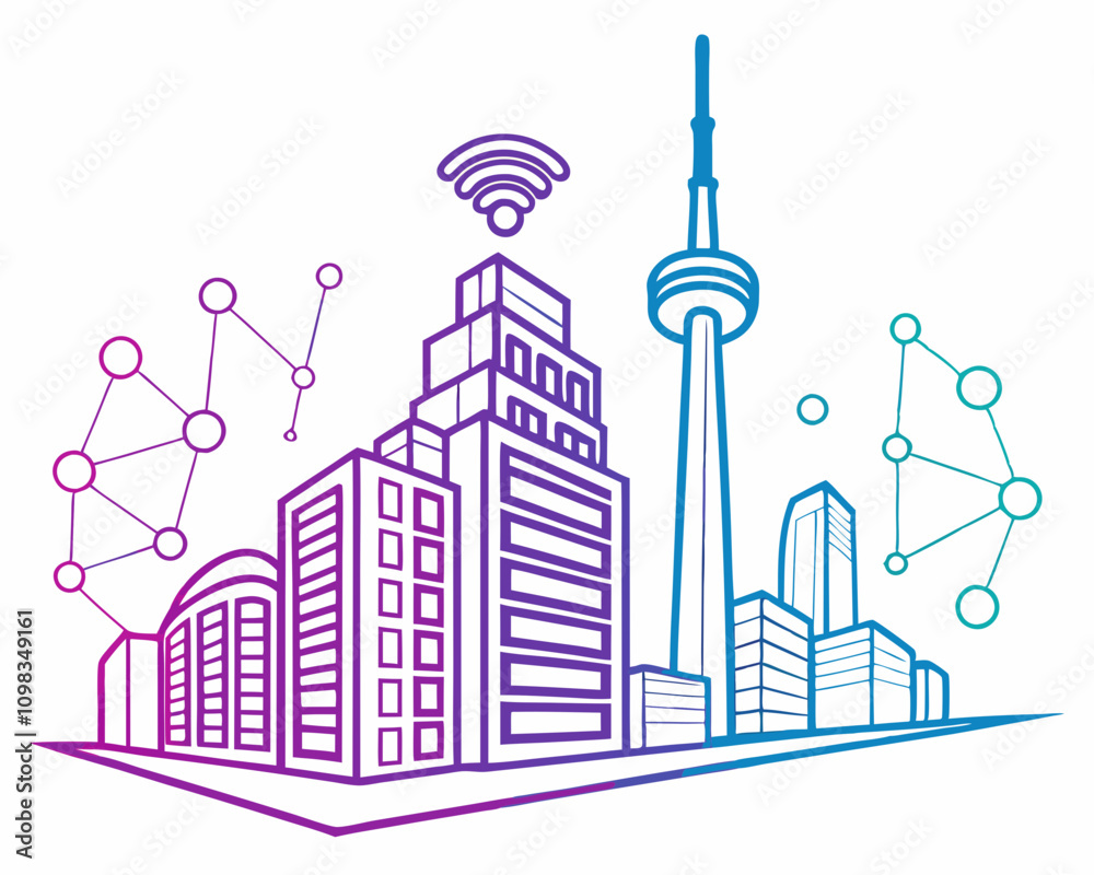 Obraz premium Urban architecture vector illustration of a city building silhouette with industrial design elements
