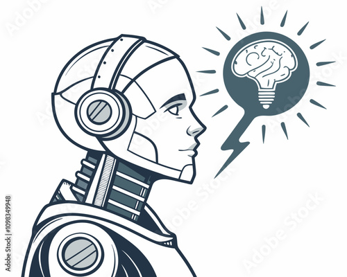 Man and robot with bulbs share a bright idea