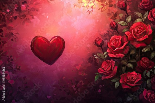 Roses Bouquet and heart background. Wedding background. red roses