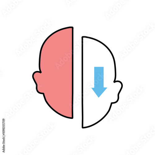 Facial droop RGB color icon. Weakness facial muscles, immune system. Nerve damage, trauma. Acute ischemic strokes. Bells palsy. Brain reactions. Face distortion. Isolated vector illustration