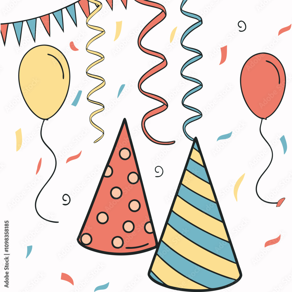 Obraz premium Festive Party Hats and Streamers Vector Art for Celebrations