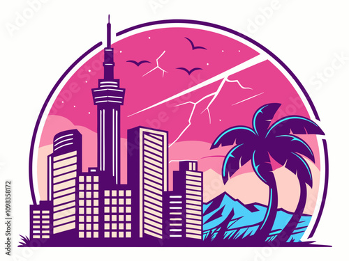 Dubai skyline night city vector illustration with skyscraper silhouette