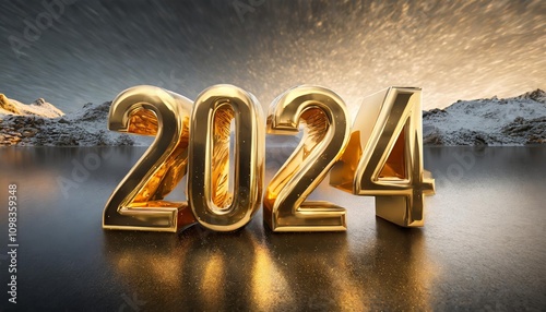 Happy New Year D Text Render in Vibrant Gold Effect with Metalness, Isolated on Transparent Background for Festive, Creative, and Elegant Digital Design Projects photo