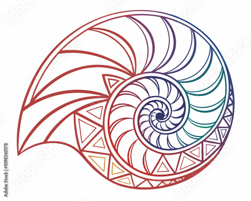 Abstract spiral vector art shows a nautilus shell with swirling design
