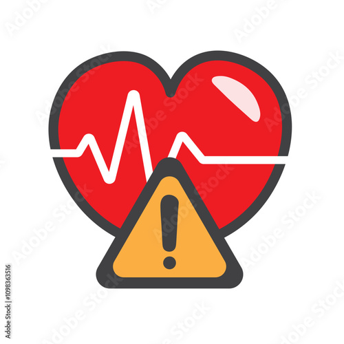 Heart Pulse rate  warning vector illustration. Flat illustration iconic design of pulse warning, isolated on a white background.