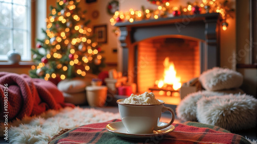 Wallpaper Mural Cozy winter evening with warm drink by the fireplace and holiday decorations Torontodigital.ca
