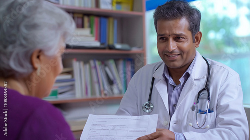 Caring Indian Doctor Discussing Health with Elderly Patient photo