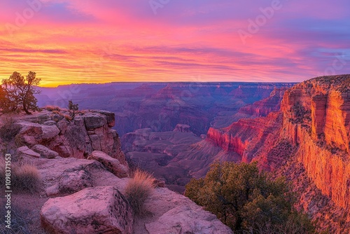 Vibrant sunrise illuminating majestic grand canyon in arizona photo