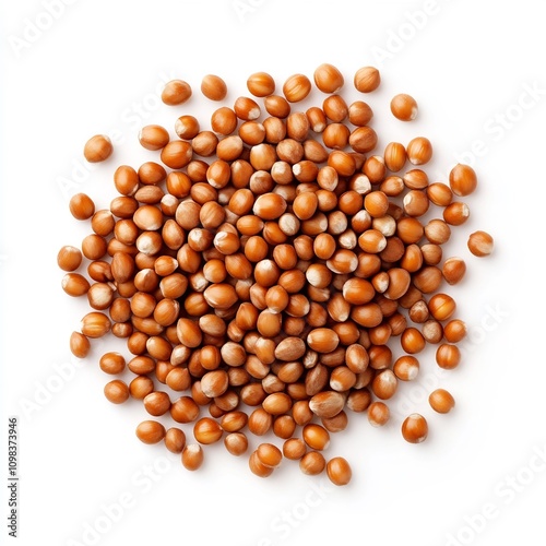 Macro Shot of Polished Proso Millet Seeds Isolated on White Background photo