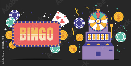 People winners win prize jackpot bingo casino game poster concept. Vector graphic design illustration