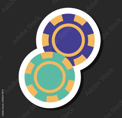 Casino simple flat style chips sticker concept. Vector graphic design illustration element