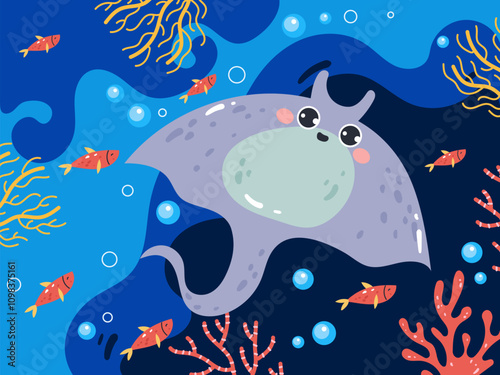 Sea bottom life animals underwater landscape background concept. Vector cartoon graphic design illustration