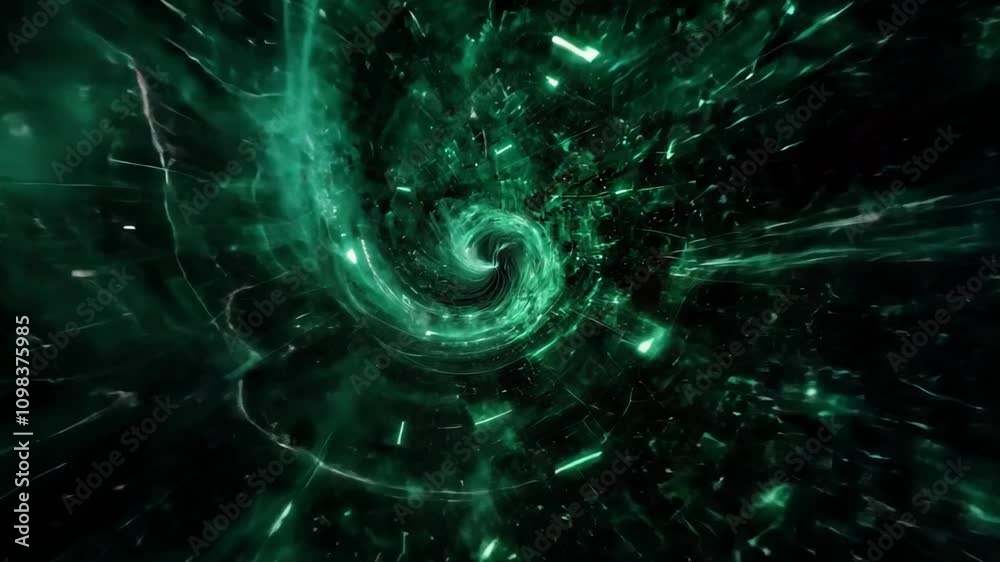 Abstract science technology grunge green space cloud background wormhole tunnel
