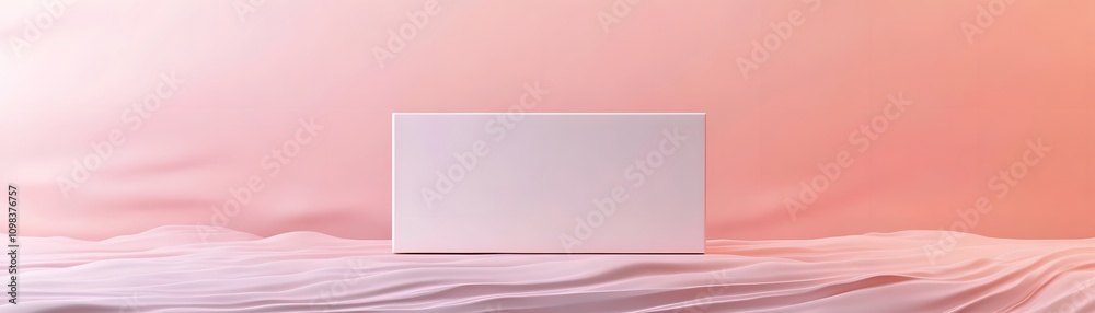 Obraz premium White Cube on Pink Wavy Fabric Background