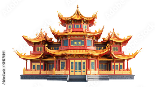 Chinese Home Architecture Isolated on Transparent Background 