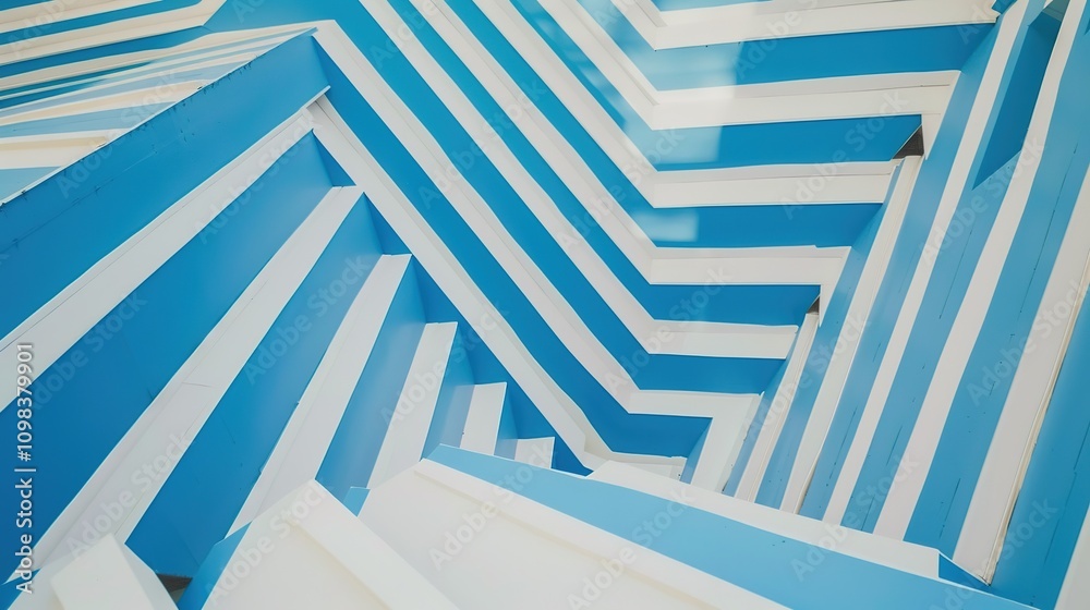 Obraz premium Blue and White Geometric Lines - a modern and captivating 3D composition. The crisp lines and contrasting colors create a visually dynamic and engaging design.