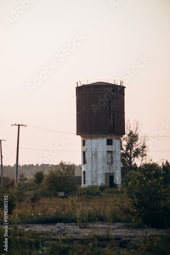 An old abandoned tower at a factory.