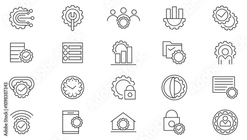 Setting line icon set. Gear, adjustments, setup, preferences, options, controls, service, operation, technology, design, project, production, construction line icon set. Ui thin line icon pack.