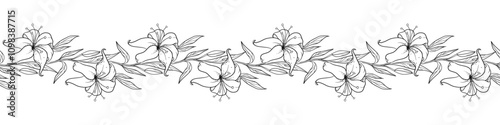 Seamless Flower Garland With Painted Lilies