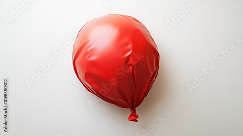 A deflated balloon lying flat with creases visible, placed on a white surface photo