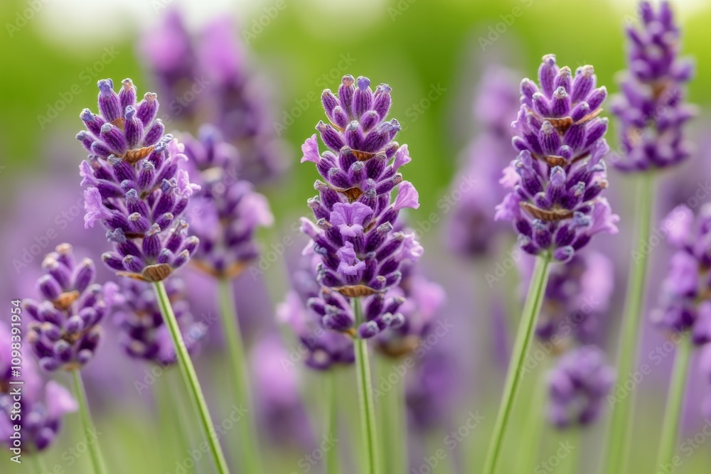 Naklejka premium Lavender blooms sway gently in sunlit fields during springtime season