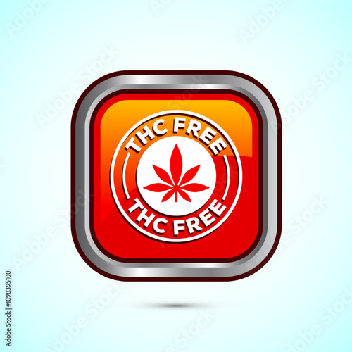 THC free icon design illustration, CBD hemp oil label, marijuana oil, Orange Color Square Button Design