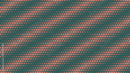 Triangles Halftone Pattern Striped Tilted Structure Vector Orange Green Abstract Background. Oblique Lines Minimalistic Art Half Tone Graphic Eye Catching Wallpaper. Frequency Concept Art Illustration