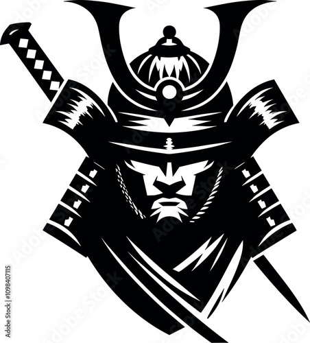 Samurai Helmet Vector Black Silhouette Cricut Design for T-Shirt photo