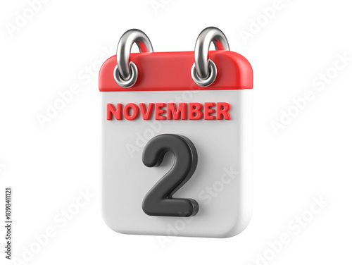 2 november all souls day one day calendar vector. 3d one day calendar date appointment illustration. Abstract three dimensional daily date appointment, agenda, event calendar. 