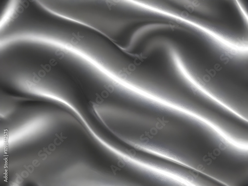 A close-up of smooth, silver satin fabric with a luxurious sheen