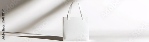 Minimalist white tote bag mockup on white background. photo