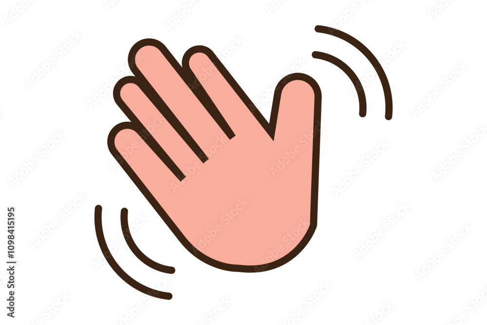 Obraz premium Set of hand hello icons. Hand waving, hand gesture, hello, hi, bye, wave hello, goodbye, greeting symbol. Vector.