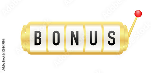 Bonus slot icon. Casino slots machine winner. Golden slot machine wins the Bonus. Lottery game. Casino jackpot fortune bonus. Vector illustration