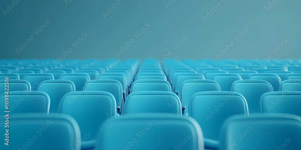Fototapeta premium Row of Bright Blue Stadium Chairs – Vibrant, Comfortable Seating for Spectators in a Sports Arena