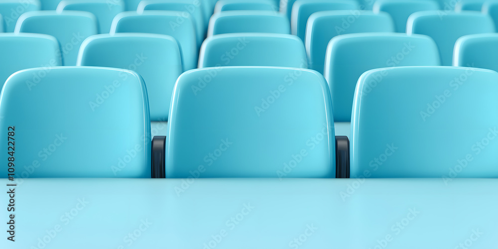 Obraz premium Row of Bright Blue Stadium Chairs – Vibrant, Comfortable Seating for Spectators in a Sports Arena