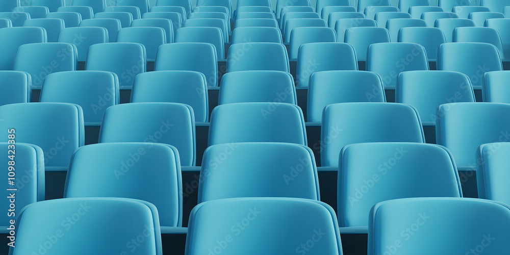 Obraz premium Row of Bright Blue Stadium Chairs – Vibrant, Comfortable Seating for Spectators in a Sports Arena
