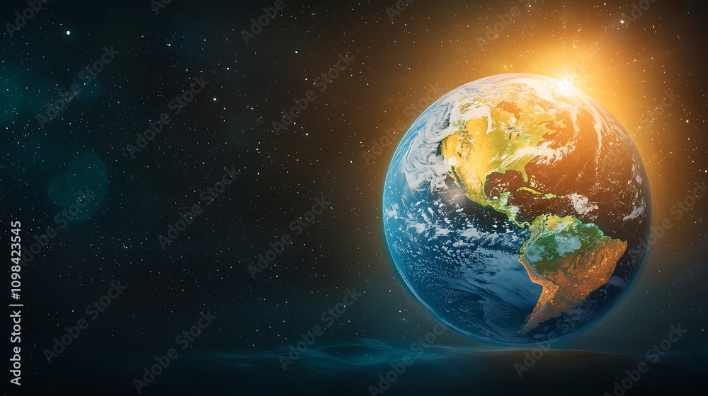 Fototapeta premium The first panel depicts Earth fully illuminated, showcasing its vibrant continents and vast oceans under the bright glow of the sun.