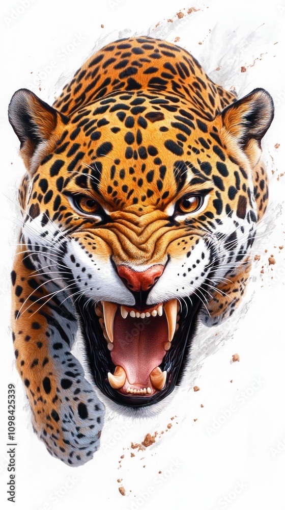 Obraz premium Ferocious Leopard in Mid-Action Pounce