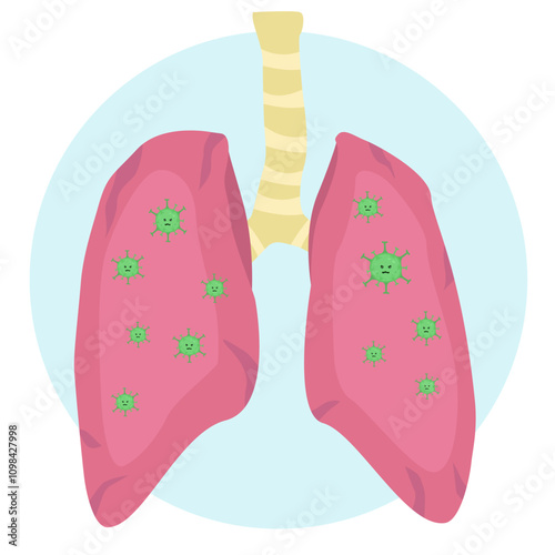 Human lungs affected by viral microorganisms